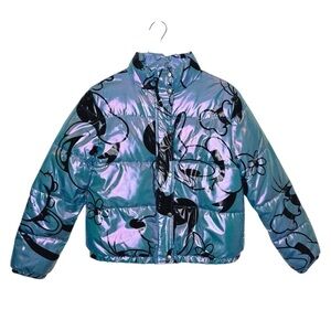 NWOT Disney Mickey & Friends Iridescent Holographic Women’s Puffer Jacket Sz M